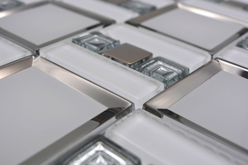 Mosaico di vetro dipinto a mano mosaico piastrelle bianco argento lucido parete cucina bagno doccia MOS88-SQ98_m