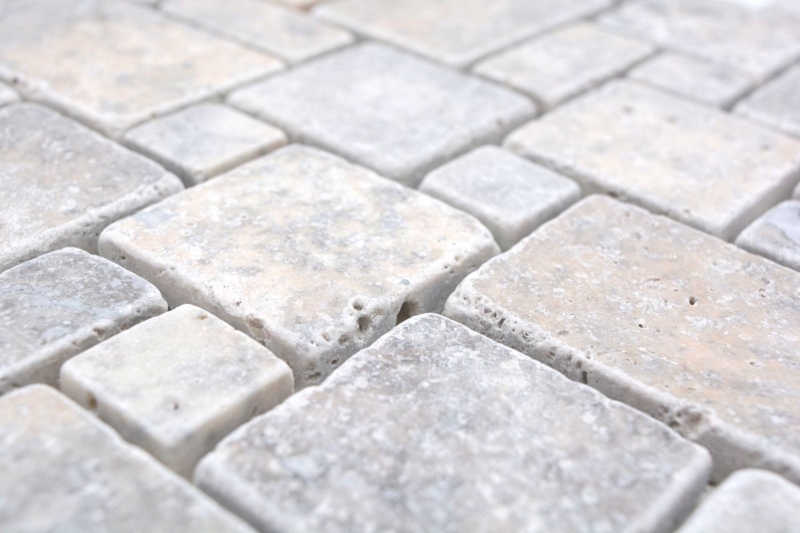 Campione a mano pietra naturale mosaico piastrelle travertino bianco grigio opaco muro pavimento cucina bagno doccia MOS40-FP47_m