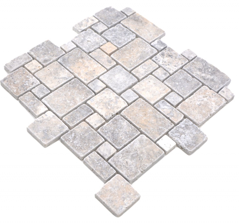 Campione a mano pietra naturale mosaico piastrelle travertino bianco grigio opaco muro pavimento cucina bagno doccia MOS40-FP47_m