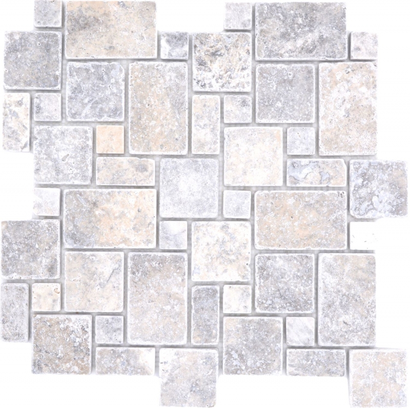 Campione a mano pietra naturale mosaico piastrelle travertino bianco grigio opaco muro pavimento cucina bagno doccia MOS40-FP47_m