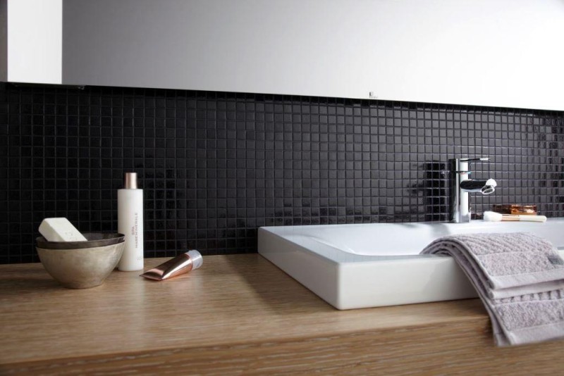 Piastrella di vetro a mosaico punti neri doccia MURO BAGNO parete cucina - MOS50-0302