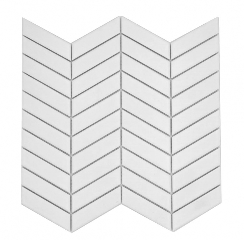 Mosaico ceramico a spina di pesce uni bianco opaco MOS24-EV21