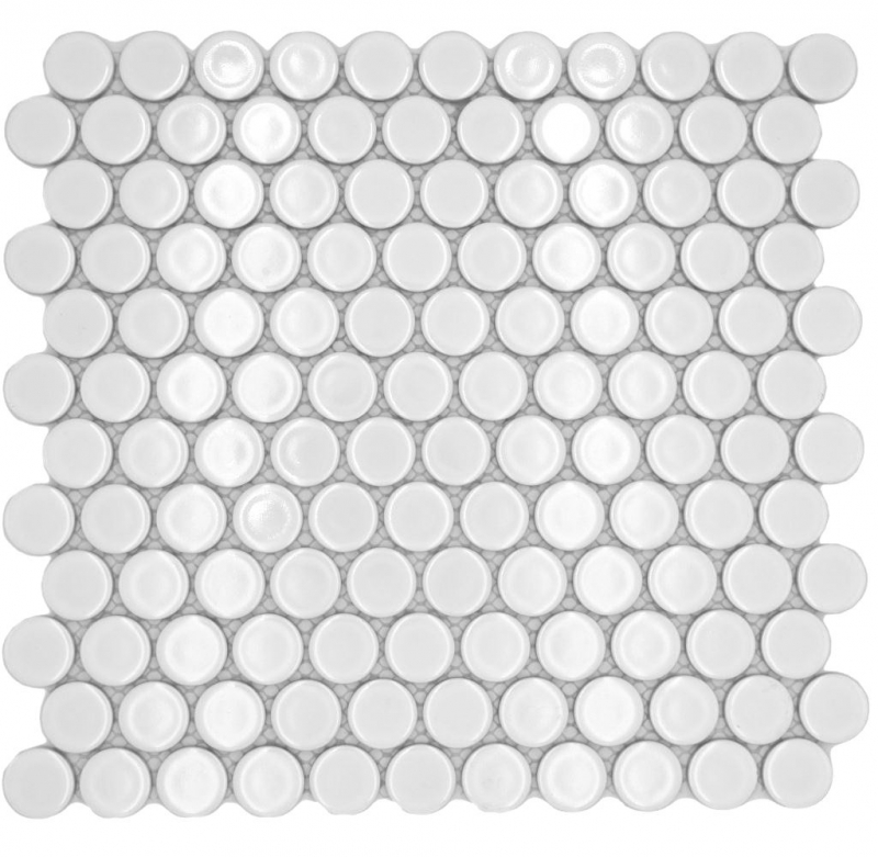 Mosaico ceramico Button Loop Penny Round uni bianco lucido MOS10-0102GR