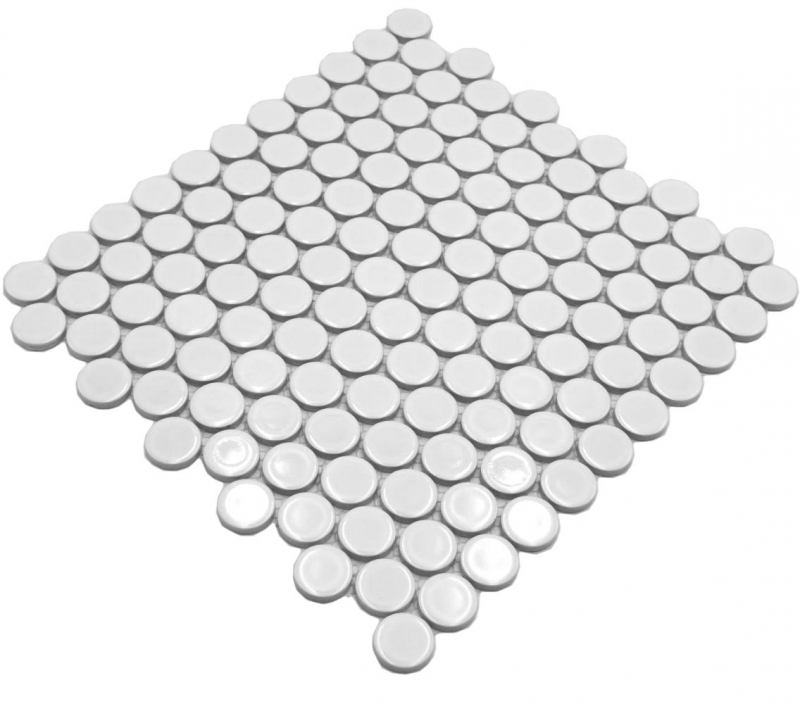 Mosaico ceramico Button Loop Penny Round uni bianco lucido MOS10-0102GR