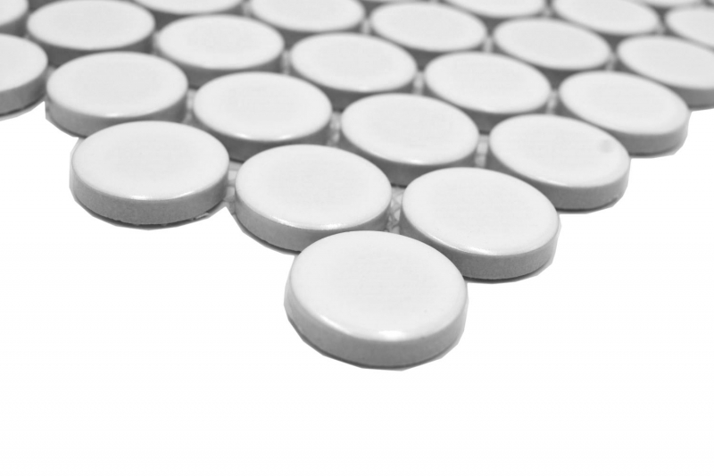 Mosaico ceramico Button Loop Penny Round uni bianco lucido MOS10-0102GR