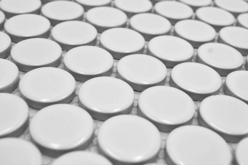 Mosaico ceramico Button Loop Penny Round uni bianco lucido MOS10-0102GR