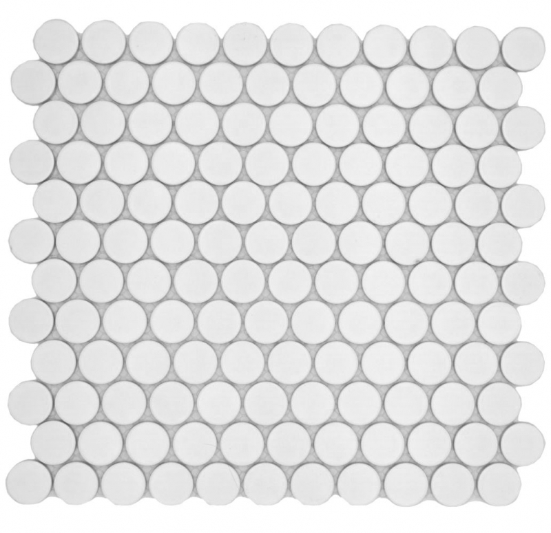 Piastrella di ceramica Button Loop Penny Round tinta unita bianco opaco MOS10-0111GR