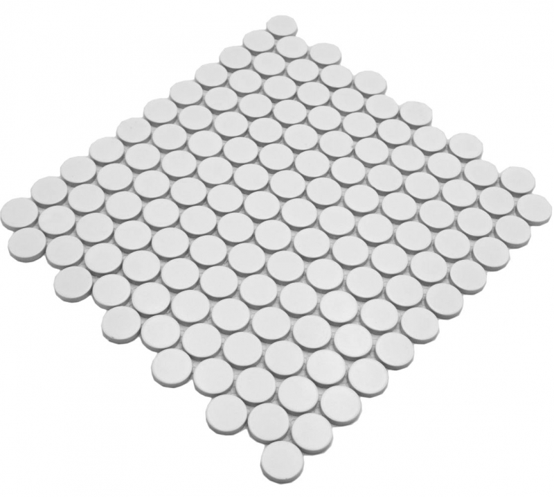 Piastrella di ceramica Button Loop Penny Round tinta unita bianco opaco MOS10-0111GR