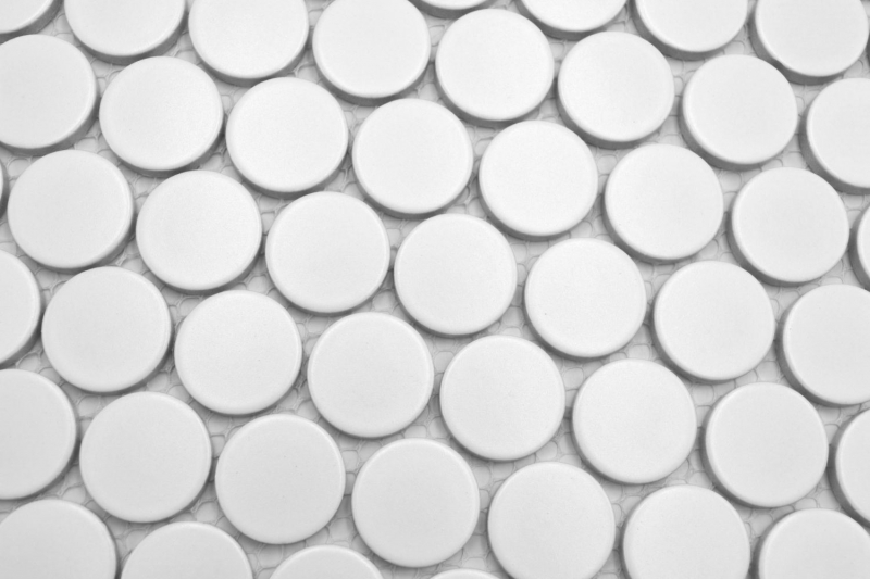Piastrella di ceramica Button Loop Penny Round tinta unita bianco opaco MOS10-0111GR