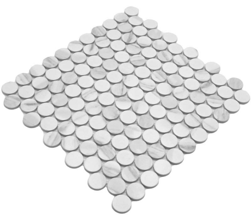 Mosaico ceramico Button Loop Penny Round Cararra bianco grigio opaco MOS10-1102GR