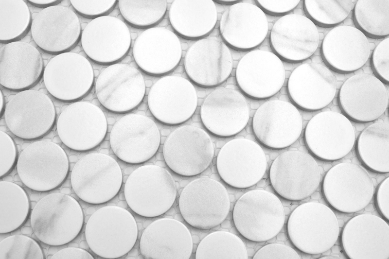 Mosaico ceramico Button Loop Penny Round Cararra bianco grigio opaco MOS10-1102GR