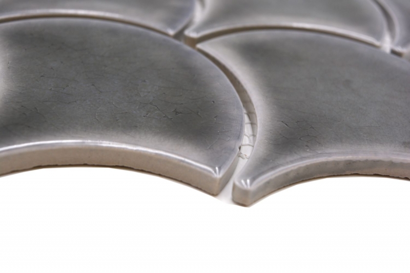 Piastrella di ceramica a ventaglio a squame di pesce tinta unita grigio scuro stile ghiaccio screpolato MOS13-FS7