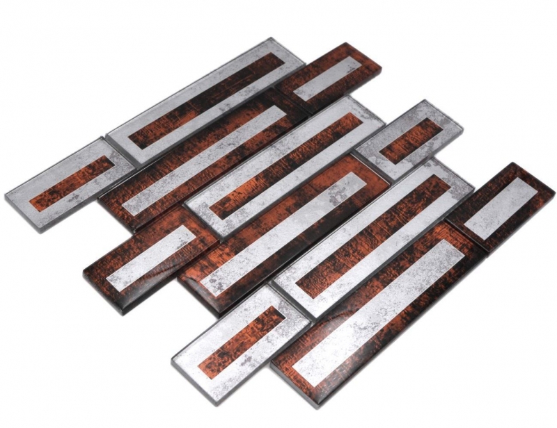 Piastrella di mosaico di vetro 2D look rosso argento grigio sfumato MOS88-W1