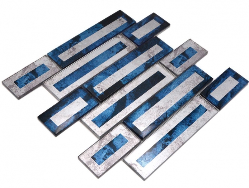 Piastrella di mosaico di vetro 2D look nero blu grigio sfumato MOS88-W9