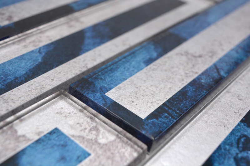 Piastrella di mosaico di vetro 2D look nero blu grigio sfumato MOS88-W9