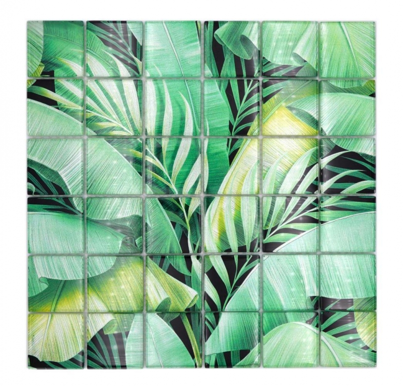 Piastrella in vetro mosaico foresta pluviale verde foglie look MOS88-Pic01