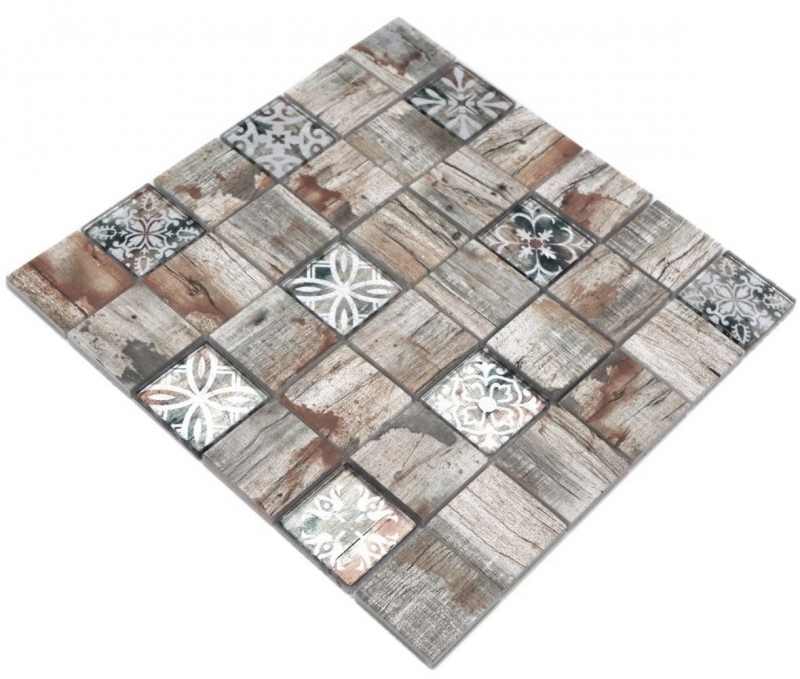 Piastrella di mosaico di vetro Medio Vintage Patchwork beige ornamento effetto legno MOS160-W700