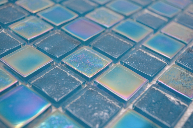 Mosaico di vetro piccolo infradito iridescente blu turchese multicolore MOS65-S63