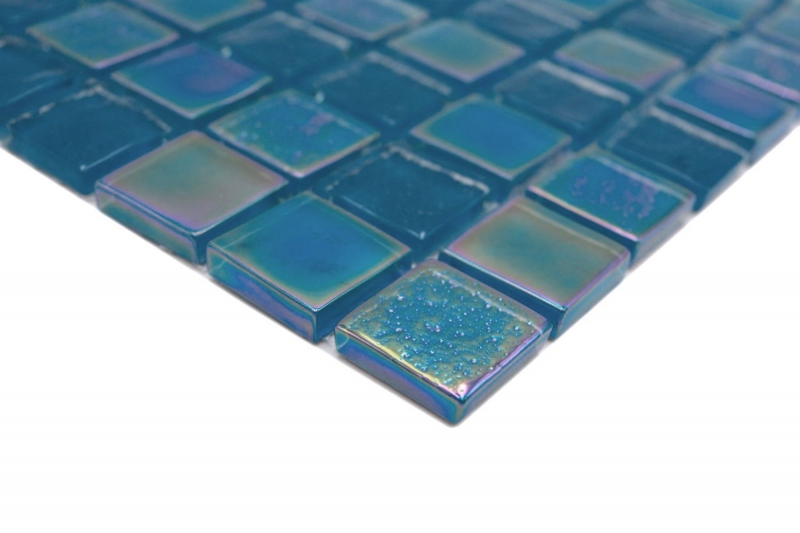 Mosaico di vetro piccolo infradito iridescente blu turchese multicolore MOS65-S63