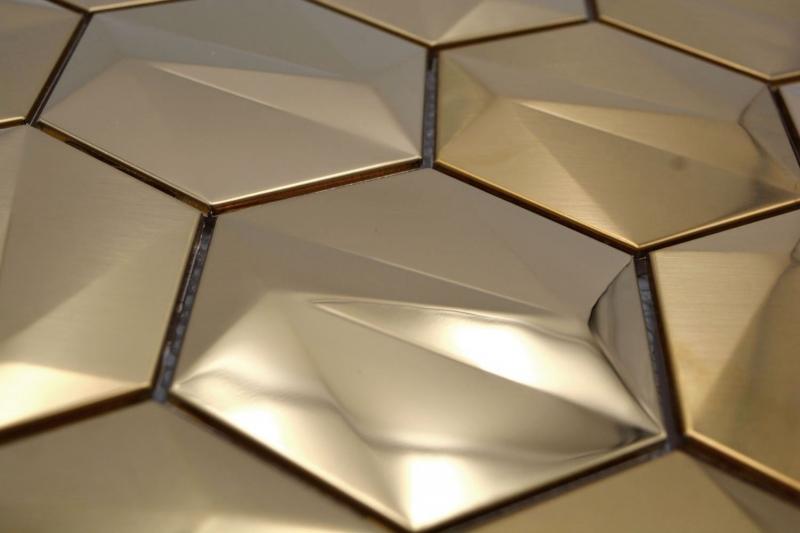 Piastrelle di mosaico esagonale in acciaio inossidabile 3D acciaio oro lucido/opaco MOS128-GO