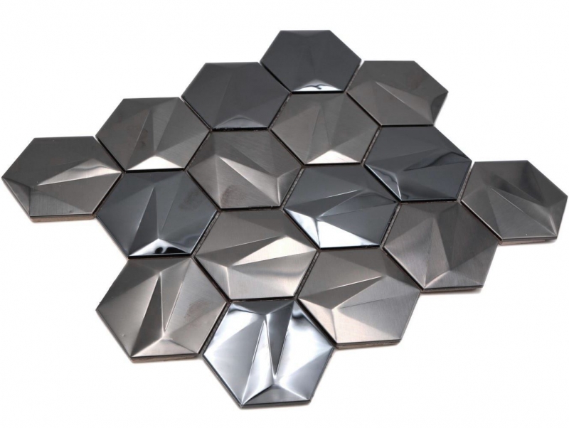 Piastrelle di mosaico esagonale in acciaio inox 3D acciaio tungsteno lucido/opaco MOS128-PL