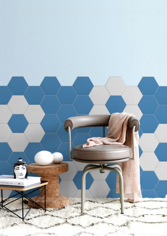 Mosaico vinilico esagonale autoadesivo blu MOS200-S04