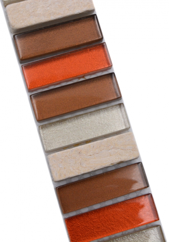 Piastrelle di pietra naturale mosaico di vetro bordo beige marrone lucido parete pavimento cucina bagno doccia - MOS92-BO1110_f