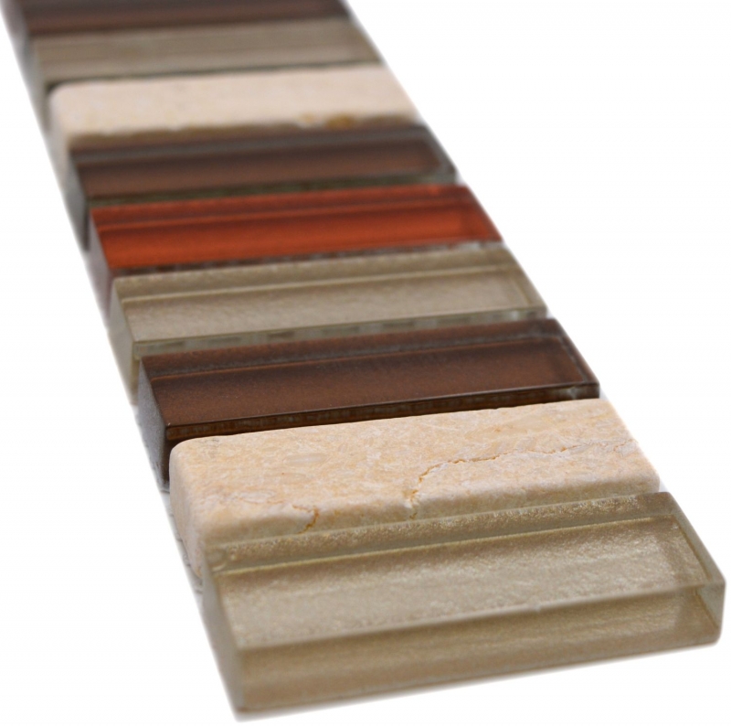 Piastrelle di pietra naturale mosaico di vetro bordo beige marrone lucido parete pavimento cucina bagno doccia - MOS92-BO1110_f