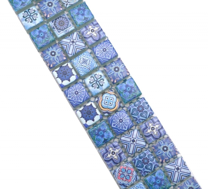 Mosaico Border Mosaico in vetro con rivestimento Retro Biscuit blu MOS78BOR-RB33