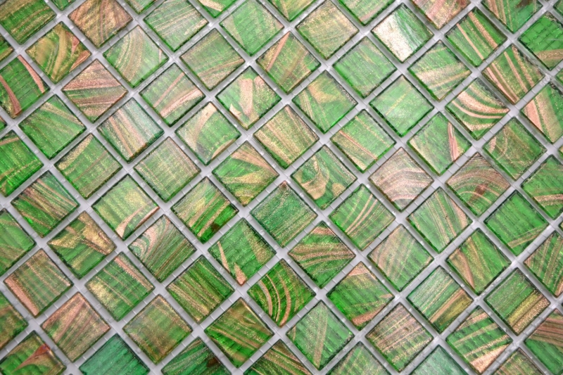 Piastrella di mosaico di vetro verde perla chiaro verde oro rame iridescente MOS230-G24
