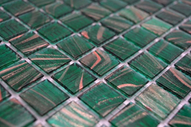Piastrella di vetro per mosaico verde opale rame iridescente MOS230-G28