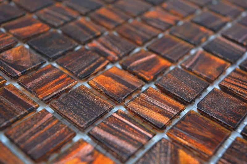 Piastrella di vetro per mosaico marrone scuro oro rame iridescente MOS230-G36