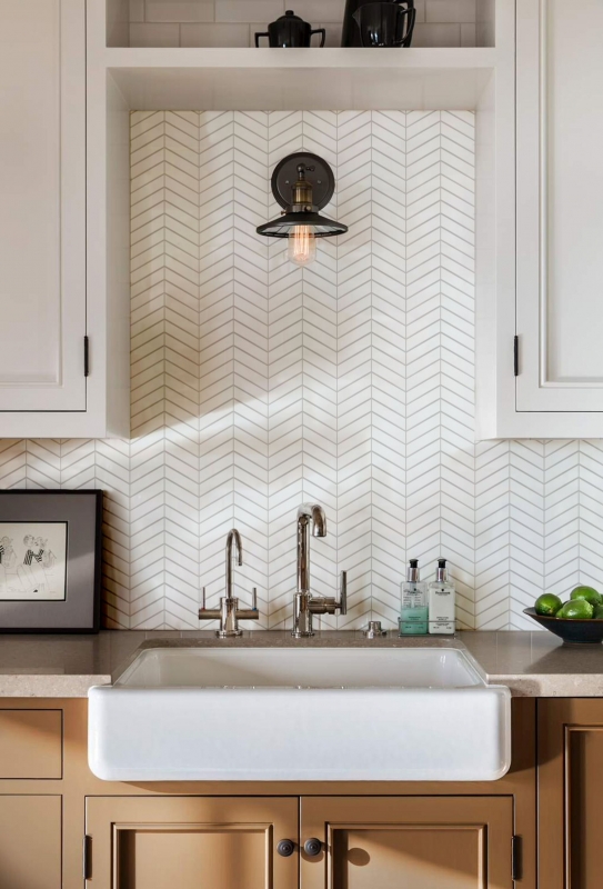 Mosaico ceramico bianco opaco effetto freccia Piastrella da parete per cucina Backsplash per bagno Parete doccia MOS24-EV21_f