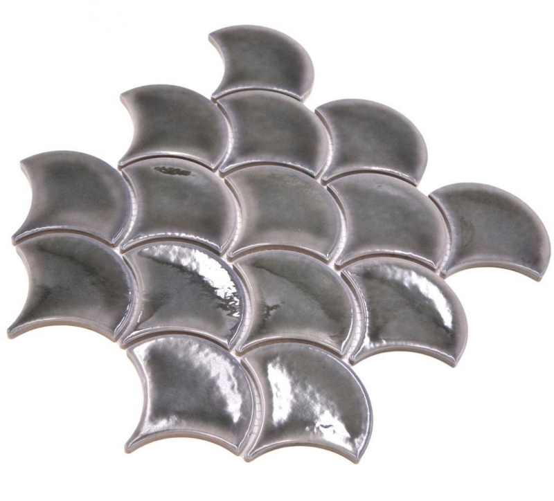 Mosaico ceramico grigio scuro lucido effetto ventaglio Piastrella per parete cucina Backsplash Bagno doccia MOS13-FS7_f