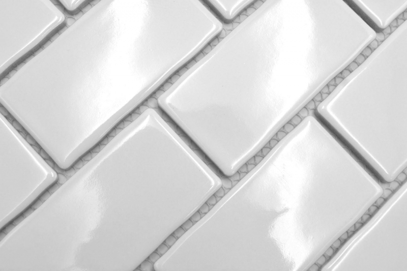 Ceramica mosaico bianco lucido muratura legame aspetto mosaico piastrelle cucina muro piastrelle backsplash bagno doccia muro MOS26-238_f