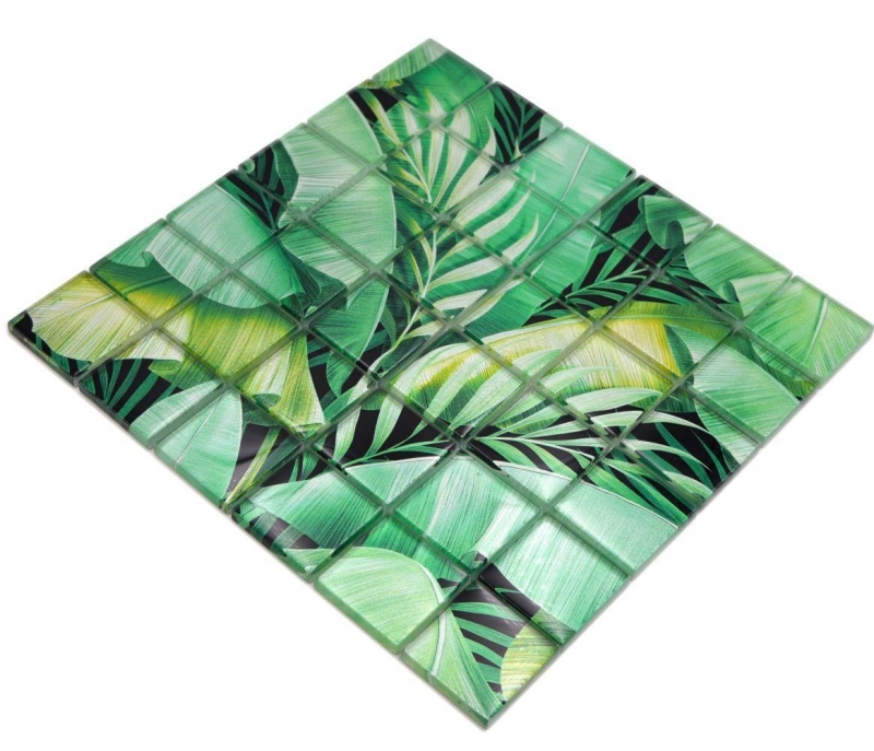 Piastrella di mosaico di vetro mosaico verde lucido aspetto floreale piastrella di mosaico parete cucina piastrella specchio bagno doccia parete MOS88-Pic01_f
