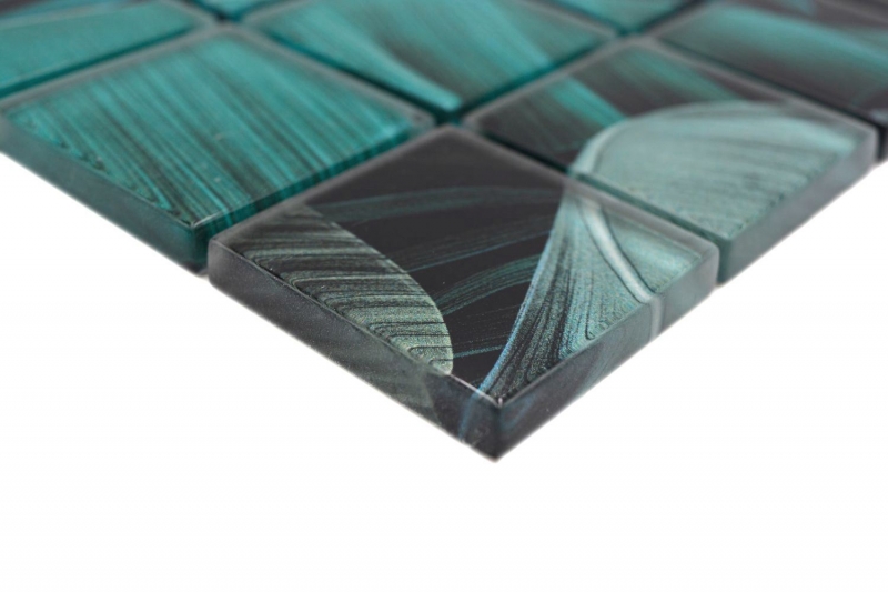 Piastrella di vetro mosaico mix verde nero lucido aspetto floreale piastrella di mosaico cucina piastrella specchio bagno doccia parete MOS88-Pic05_f