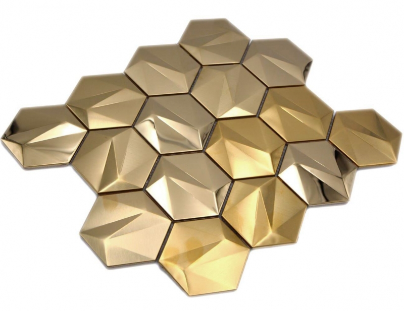 Mosaico metallico oro lucido/opaco aspetto esagonale piastrelle di mosaico parete cucina backsplash bagno doccia parete MOS128-GO_f