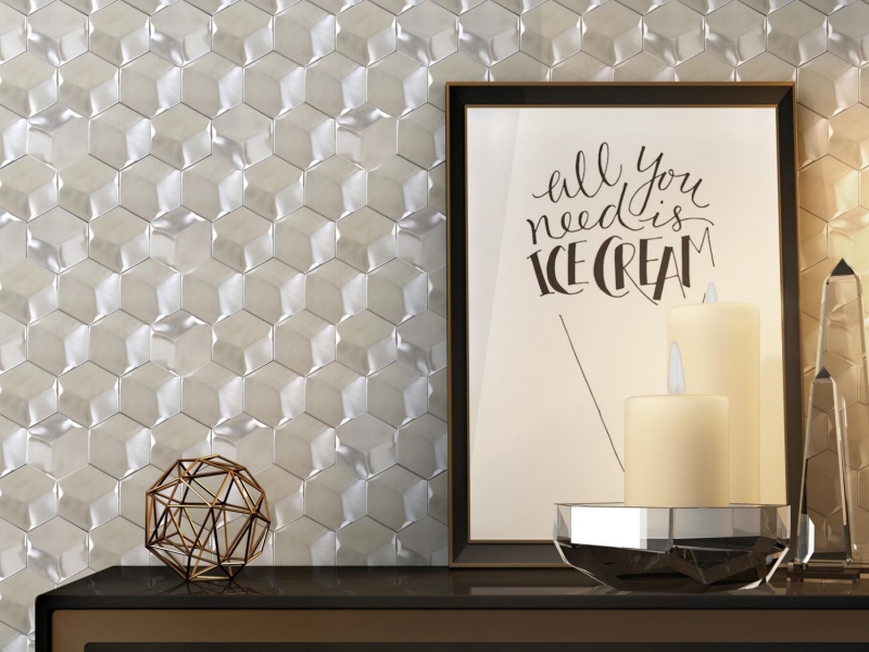 Mosaico metallico Titanio lucido/opaco aspetto esagonale piastrella di mosaico parete cucina backsplash bagno doccia parete MOS128-SB_f