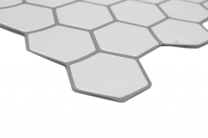 Foglio di mosaico autoadesivo bianco lucido aspetto esagonale piastrelle mosaico cucina piastrelle backsplash bagno MOS200-H01_f