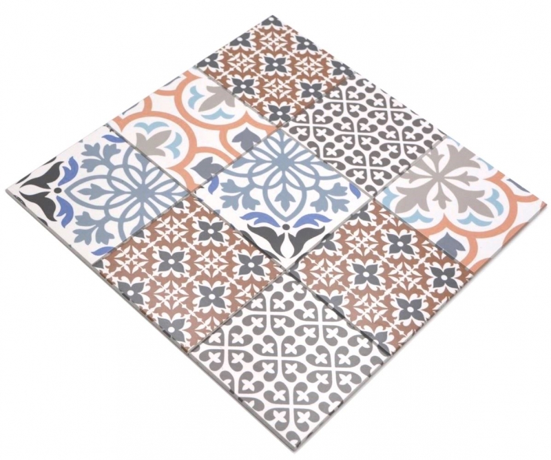 Piastrelle a mosaico autoadesive mix crema/blu/arancio/grigio opaco look retro piastrelle a mosaico cucina piastrelle backsplash bagno MOS200-S1406_f