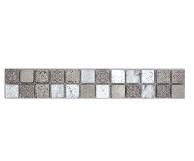 Border Border mosaico mix argento lucido look retrò mosaico piastrelle cucina piastrelle muro specchio bagno MOS83BOR-CB33_f