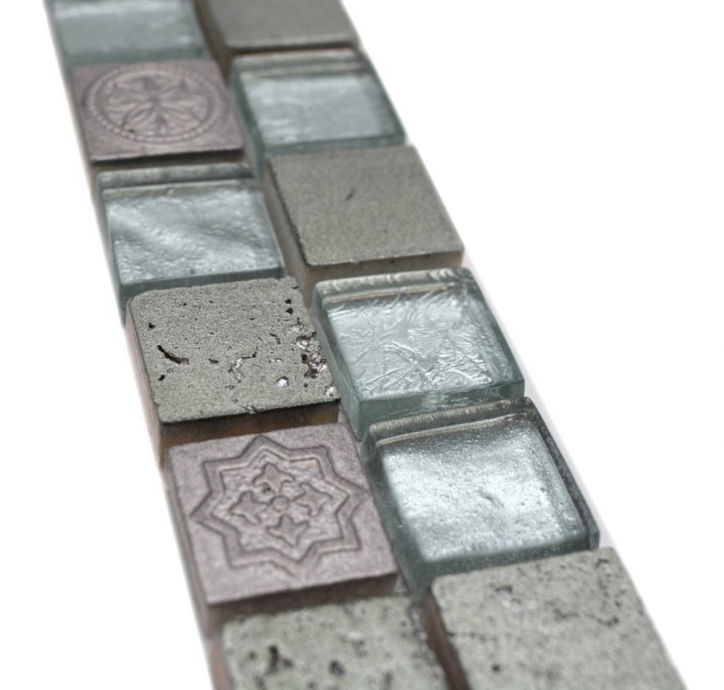 Border Border mosaico mix argento lucido look retrò mosaico piastrelle cucina piastrelle muro specchio bagno MOS83BOR-CB33_f