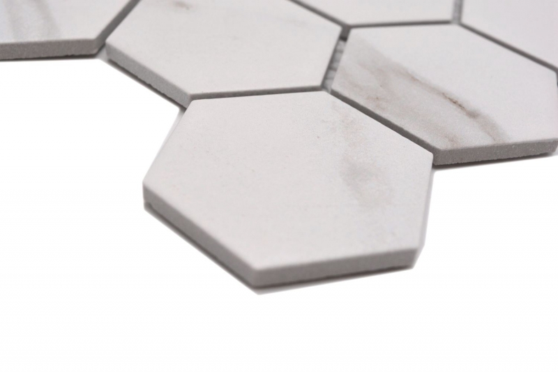 Mosaico in ceramica dipinta a mano esagono calacatta bianco grigio-marrone opaco MOS11G-0112_m