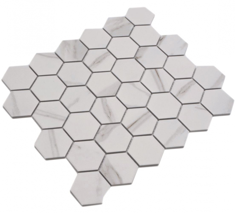 Mosaico in ceramica dipinta a mano esagono calacatta bianco grigio-marrone opaco MOS11G-0112_m