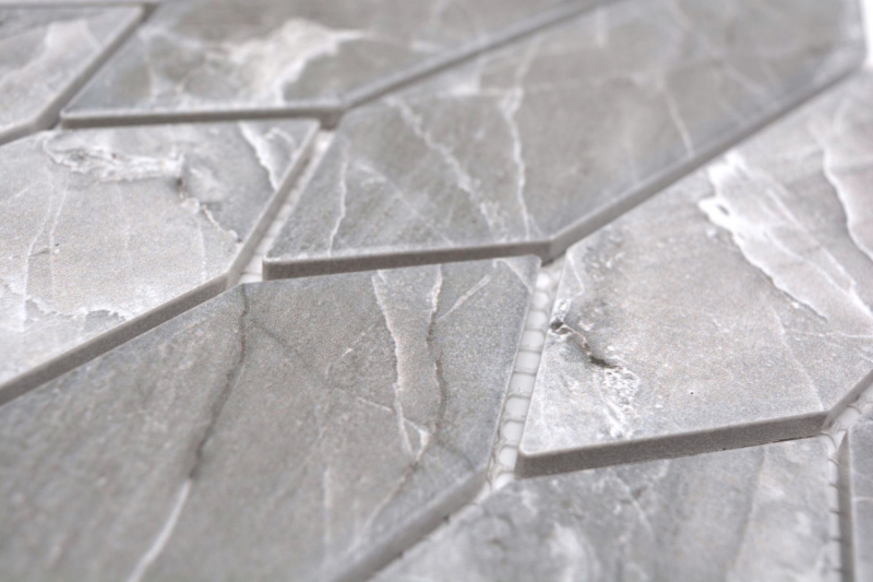 Mosaico ceramico dipinto a mano esagono esagono effetto pietra allungato grigio scuro opaco MOS13-L0208_m