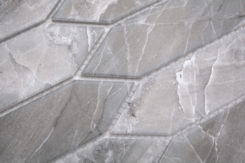 Mosaico ceramico dipinto a mano esagono esagono effetto pietra allungato grigio scuro opaco MOS13-L0208_m