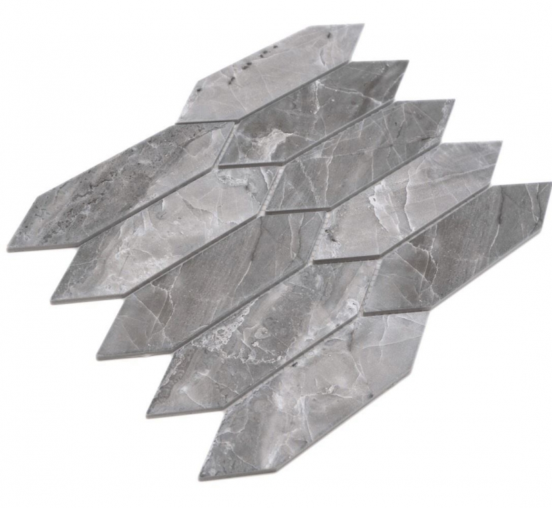 Mosaico ceramico dipinto a mano esagono esagono effetto pietra allungato grigio scuro opaco MOS13-L0208_m