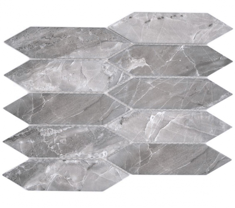 Mosaico ceramico dipinto a mano esagono esagono effetto pietra allungato grigio scuro opaco MOS13-L0208_m