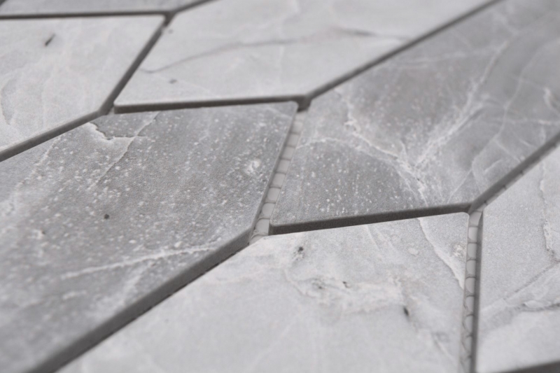 Mosaico ceramico dipinto a mano esagono esagono effetto pietra allungato grigio chiaro opaco MOS13-L0206_m